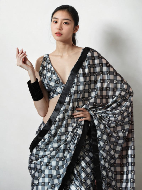 Lovely Black Color Chinon Fabric Casual Saree
