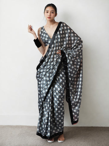 Lovely Black Color Chinon Fabric Casual Saree
