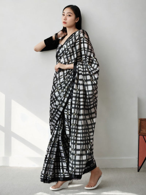 Lovely Black Color Chinon Fabric Casual Saree