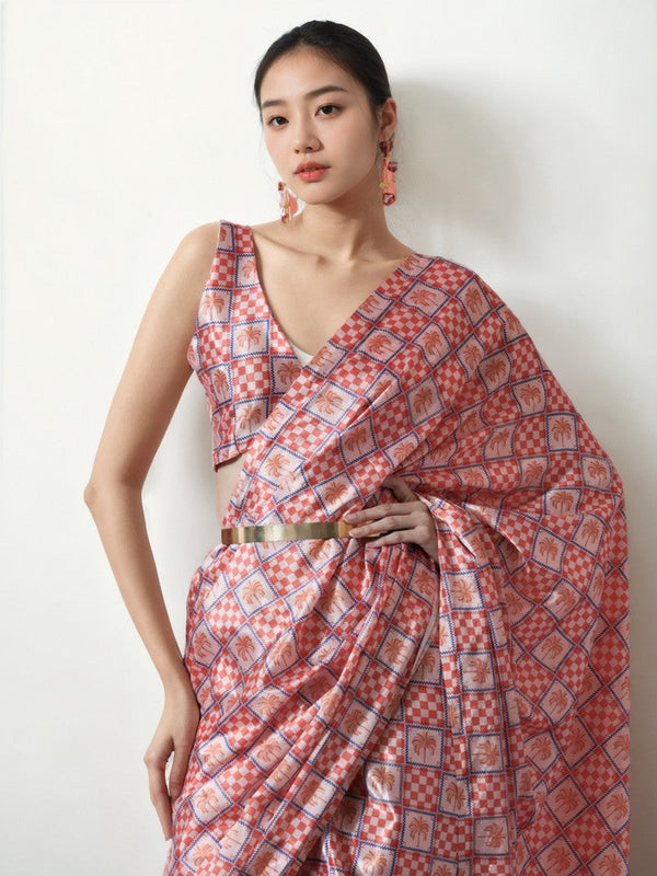 Lovely Red Color Chinon Fabric Casual Saree