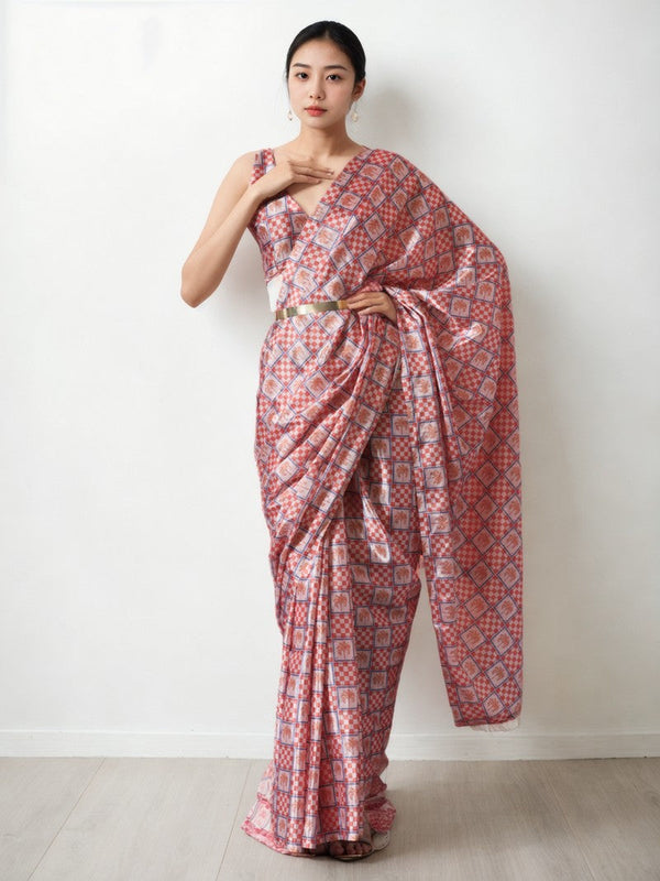 Lovely Red Color Chinon Fabric Casual Saree