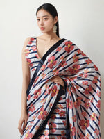Lovely Cream Color Chinon Fabric Casual Saree