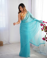 Amazing Aqua Color Burberry Fabric Casual Saree