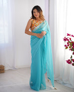 Amazing Aqua Color Burberry Fabric Casual Saree