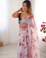 Amazing Cream Color Organza Fabric Casual Saree