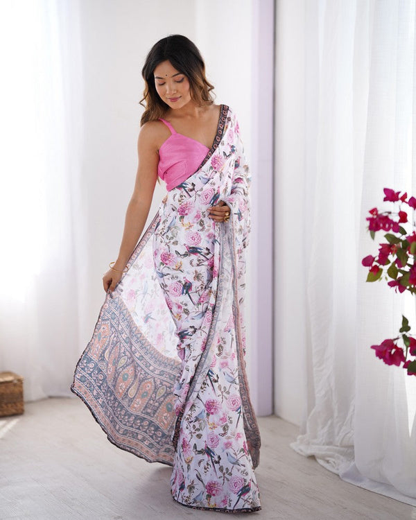 Amazing White Color Chinon Fabric Casual Saree