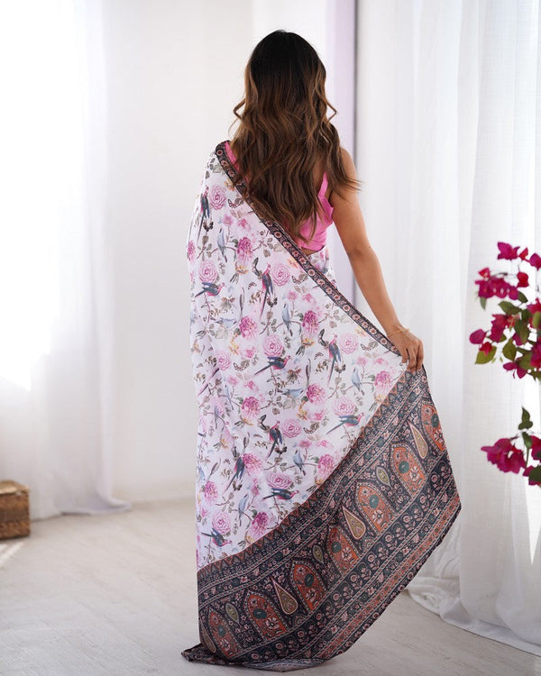 Amazing White Color Chinon Fabric Casual Saree