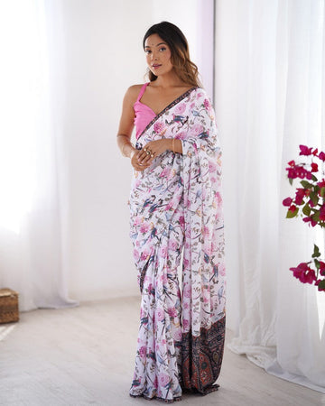 Amazing White Color Chinon Fabric Casual Saree
