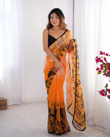 Amazing Orange Color Georgette Fabric Casual Saree
