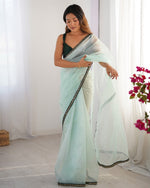 Amazing Aqua Color Net Fabric Casual Saree