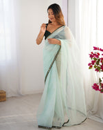 Amazing Aqua Color Net Fabric Casual Saree