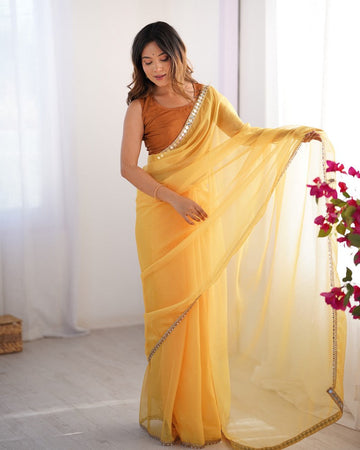 Amazing Mustard Color Organza Fabric Casual Saree