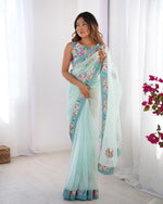 Amazing Aqua Color Net Fabric Casual Saree