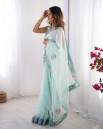 Amazing Aqua Color Net Fabric Casual Saree