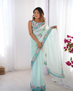 Amazing Aqua Color Net Fabric Casual Saree