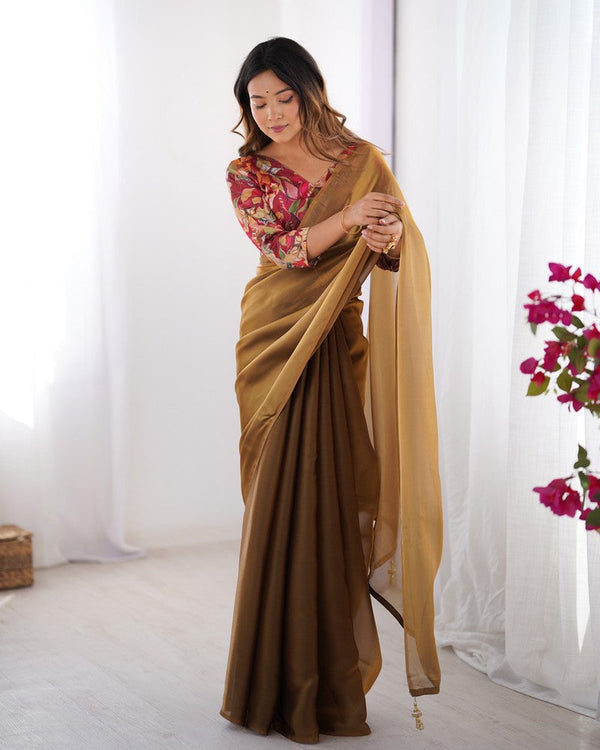 Amazing Brown Color Rangoli Fabric Casual Saree