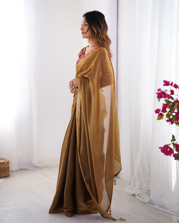 Amazing Brown Color Rangoli Fabric Casual Saree