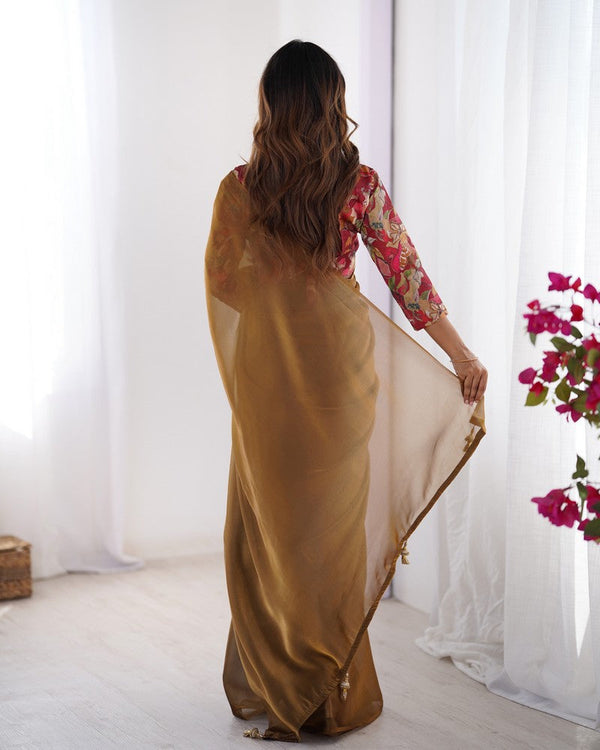 Amazing Brown Color Rangoli Fabric Casual Saree