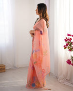Amazing Peach Color Organza Fabric Casual Saree