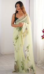 Amazing Green Color Organza Fabric Casual Saree