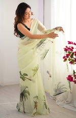 Amazing Green Color Organza Fabric Casual Saree