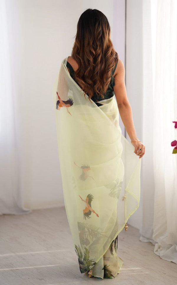 Amazing Green Color Organza Fabric Casual Saree
