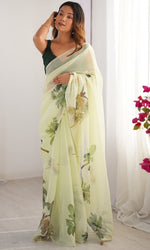 Amazing Green Color Organza Fabric Casual Saree