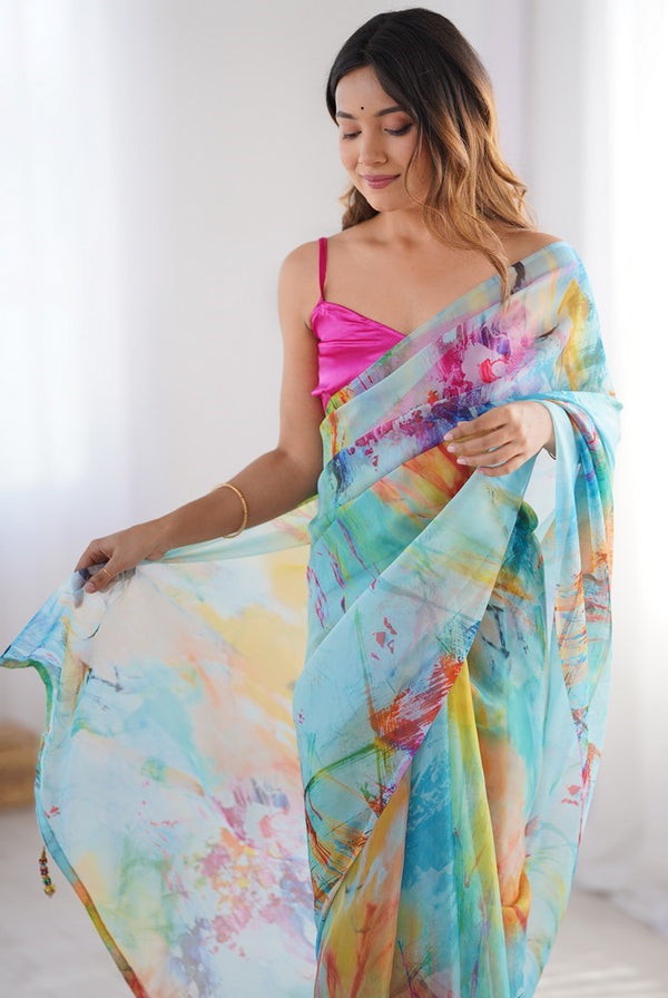 Amazing Multi Color Organza Fabric Casual Saree
