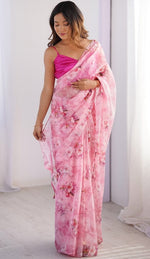 Amazing Pink Color Organza Fabric Casual Saree