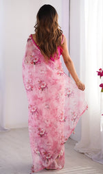 Amazing Pink Color Organza Fabric Casual Saree
