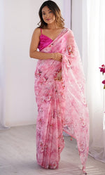 Amazing Pink Color Organza Fabric Casual Saree