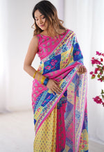 Amazing Pink Color Chinon Fabric Casual Saree