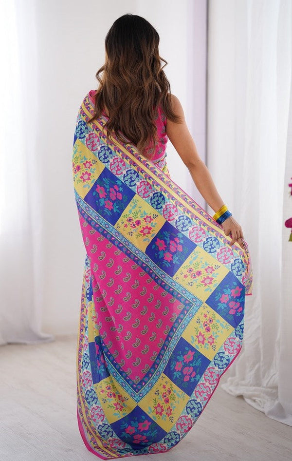 Amazing Pink Color Chinon Fabric Casual Saree
