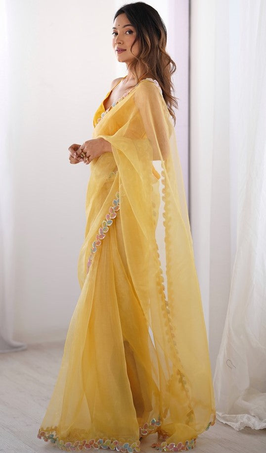 Amazing Yellow Color Jimmy Fabric Casual Saree