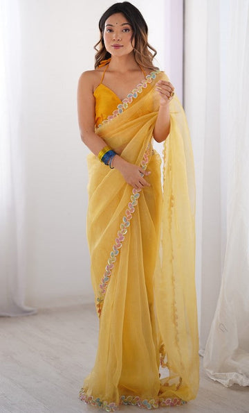 Amazing Yellow Color Jimmy Fabric Casual Saree