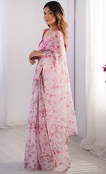 Amazing White Color Organza Fabric Casual Saree