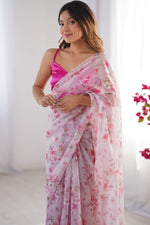 Amazing White Color Organza Fabric Casual Saree