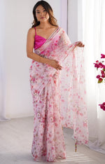 Amazing White Color Organza Fabric Casual Saree