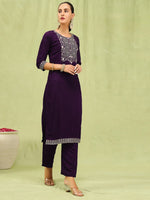 Divine Purple Color Viscose Fabric Designer Suit