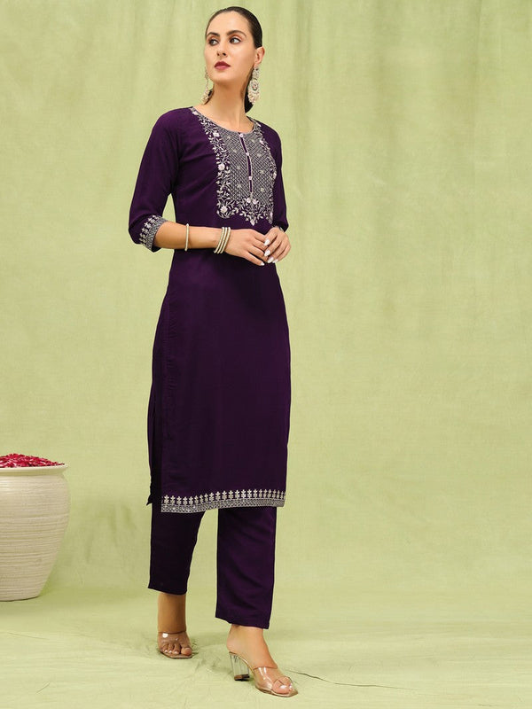 Divine Purple Color Viscose Fabric Designer Suit