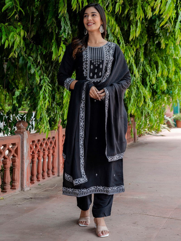 Divine Black Color Viscose Fabric Designer Suit