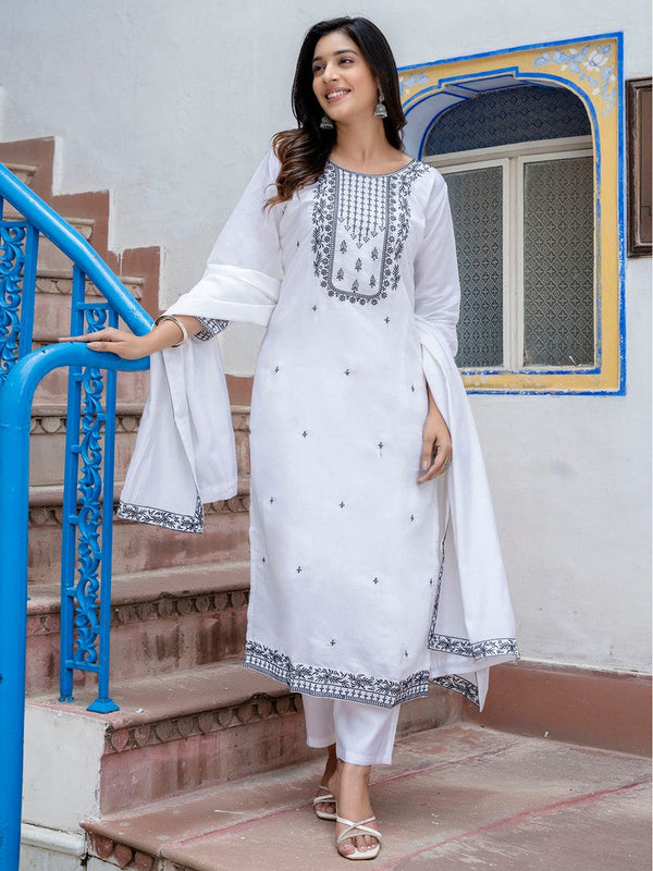 Divine White Color Viscose Fabric Designer Suit