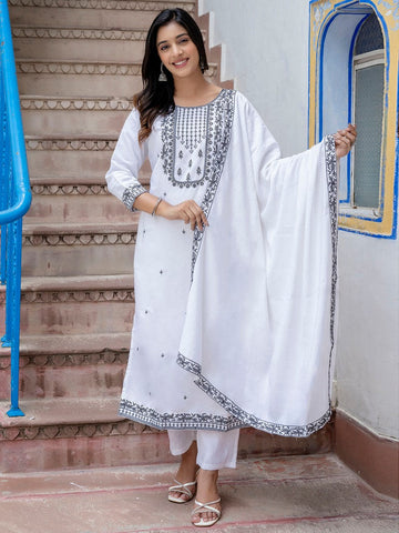 Divine White Color Viscose Fabric Designer Suit
