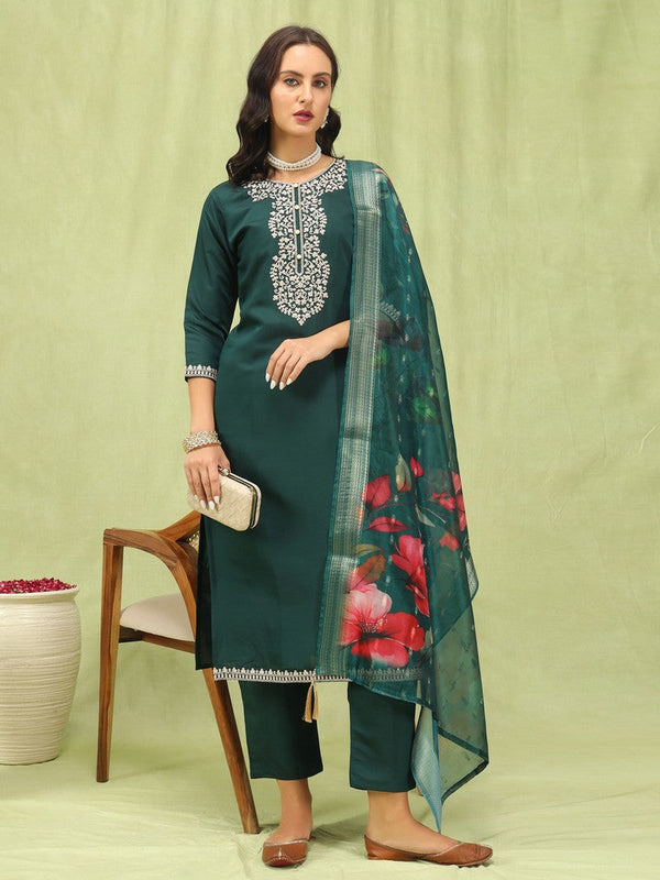 Divine Green Color Viscose Fabric Designer Suit
