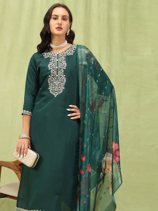 Divine Green Color Viscose Fabric Designer Suit