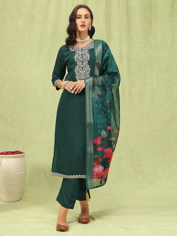 Divine Green Color Viscose Fabric Designer Suit