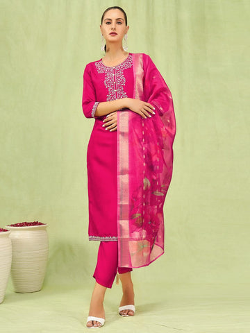 Divine Pink Color Viscose Fabric Designer Suit