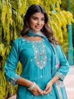 Divine Turquoise Color Viscose Fabric Designer Suit