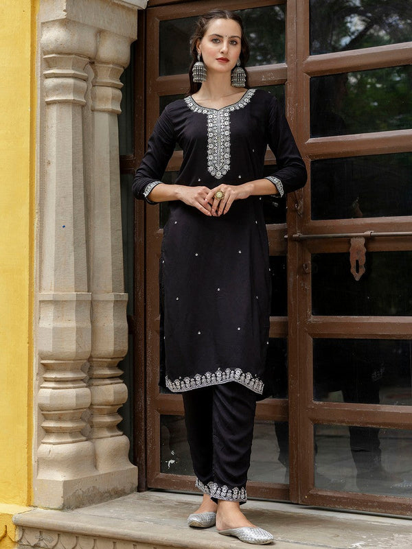 Divine Black Color Viscose Fabric Designer Suit