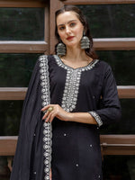 Divine Black Color Viscose Fabric Designer Suit